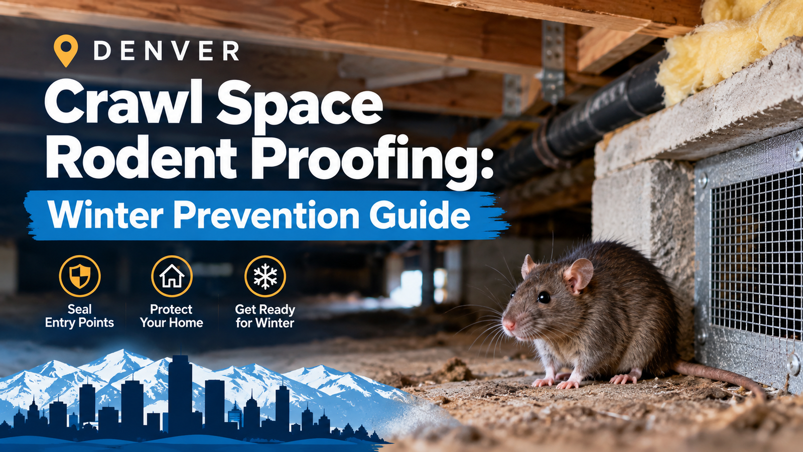Professional pest control technician inspecting and rodent proofing a residential crawl space in Denver CO